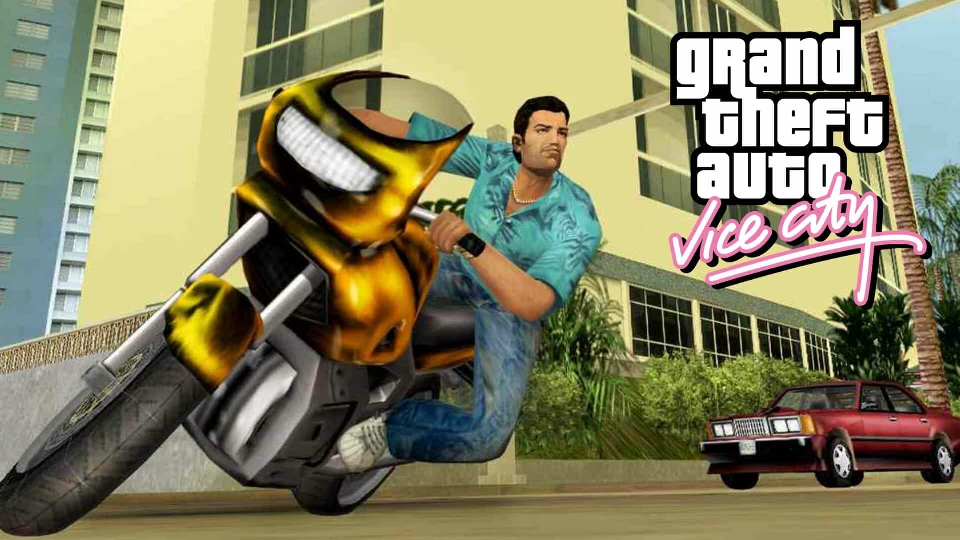 tommy vercetti riding a bike in vice city