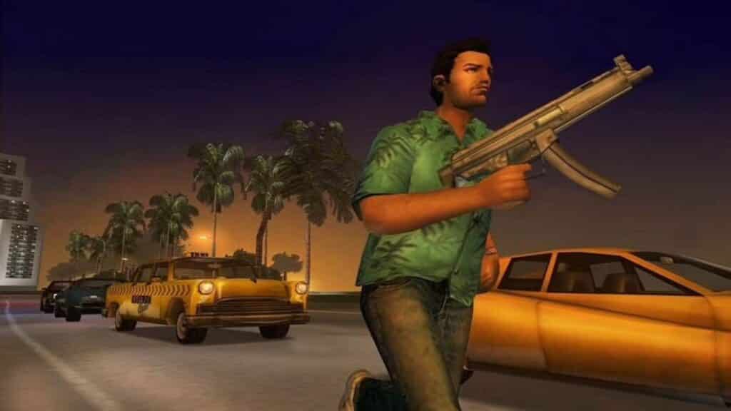 tommy vercetti running with an smg in gta vice city