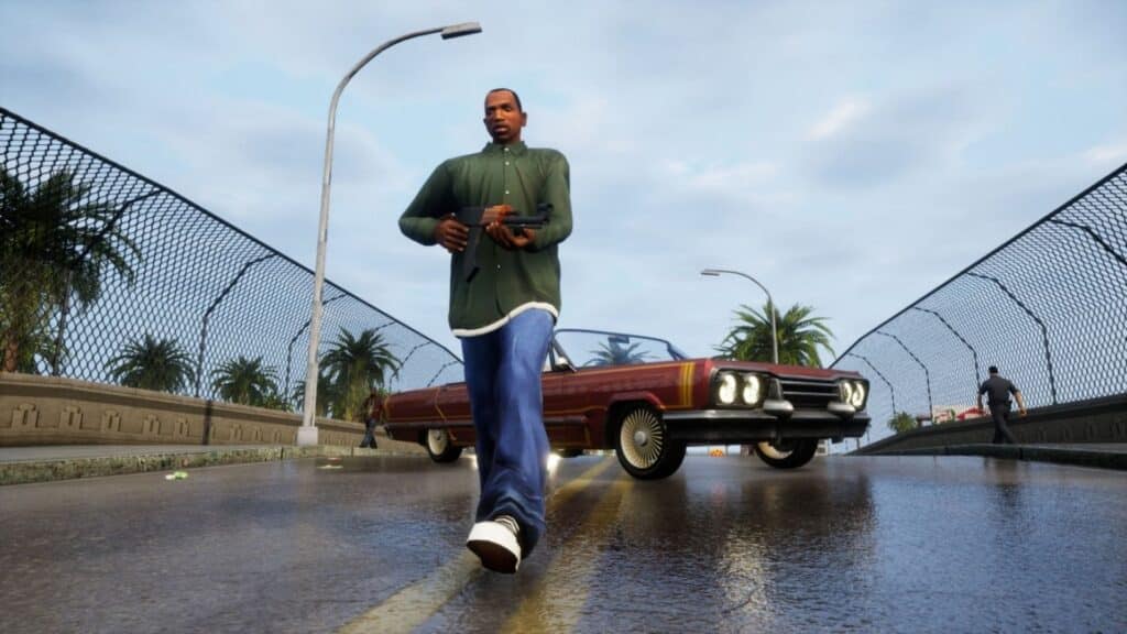 CJ running with a gun in San Andreas