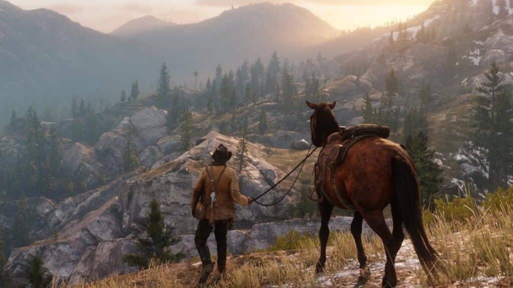 Arthur Morgan with horse in Red Dead Redemption 2