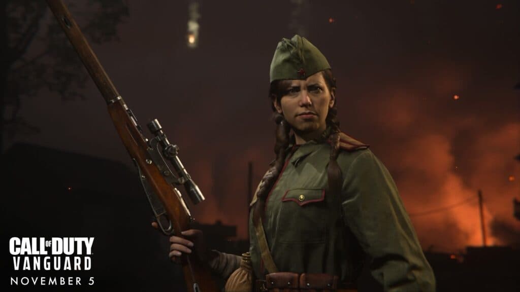 Operator Polina holding her rifle in vanguard