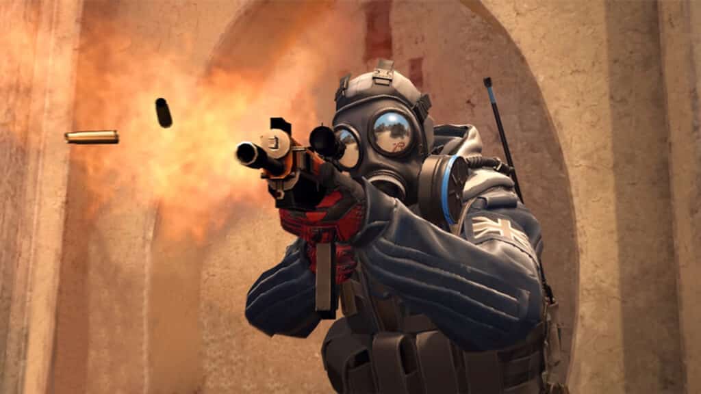 CS:GO player firing a weapon on Mirage
