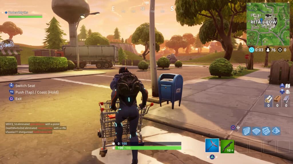Player riding Shopping Cart in Fortnite