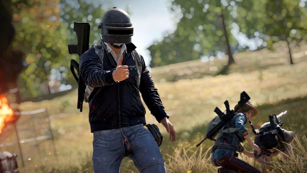 Player giving a thumbs up as teammate gets revived in PUBG