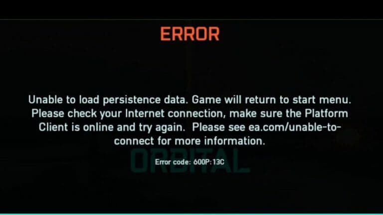 'unable to load persistence data' error in Battlefield 2042