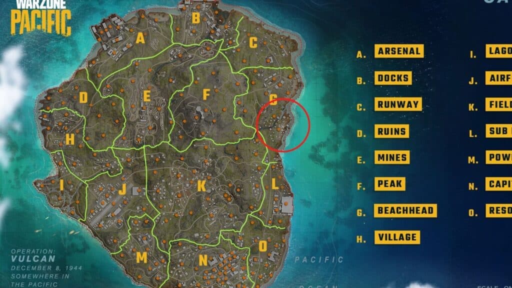 Warzone Pacific Caldera Makin map location