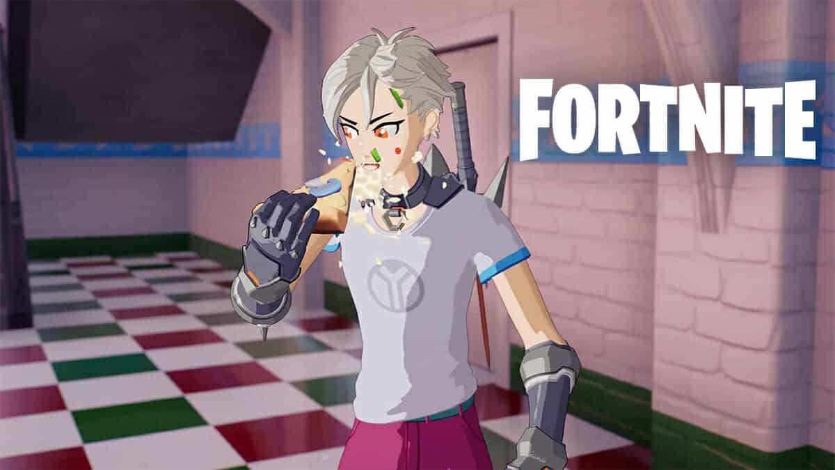 Fortnite character eating Pizza