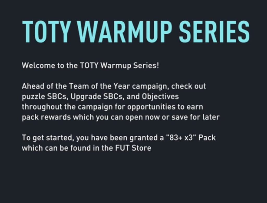 TOTY warmup series announcement