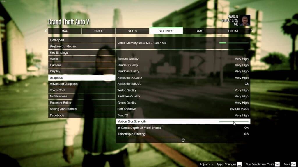 The settings menu in GTA V.