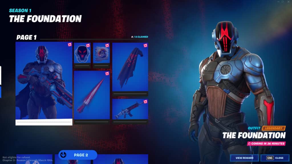 The Foundation Fortnite rewards page