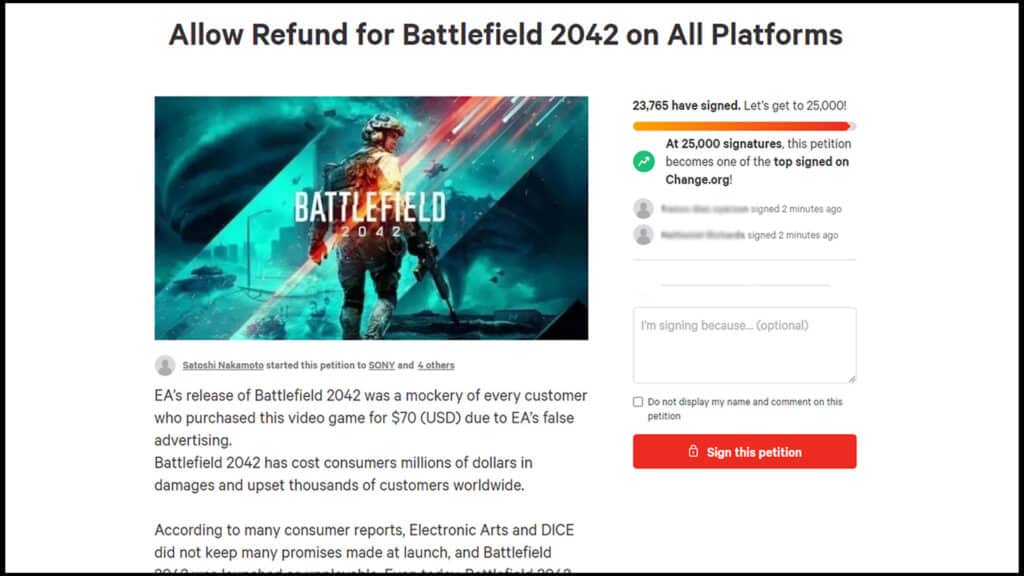 Battlefield 2042 refund petition