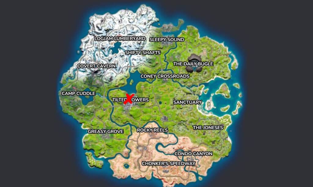 Tilted Towers on Fortnite map