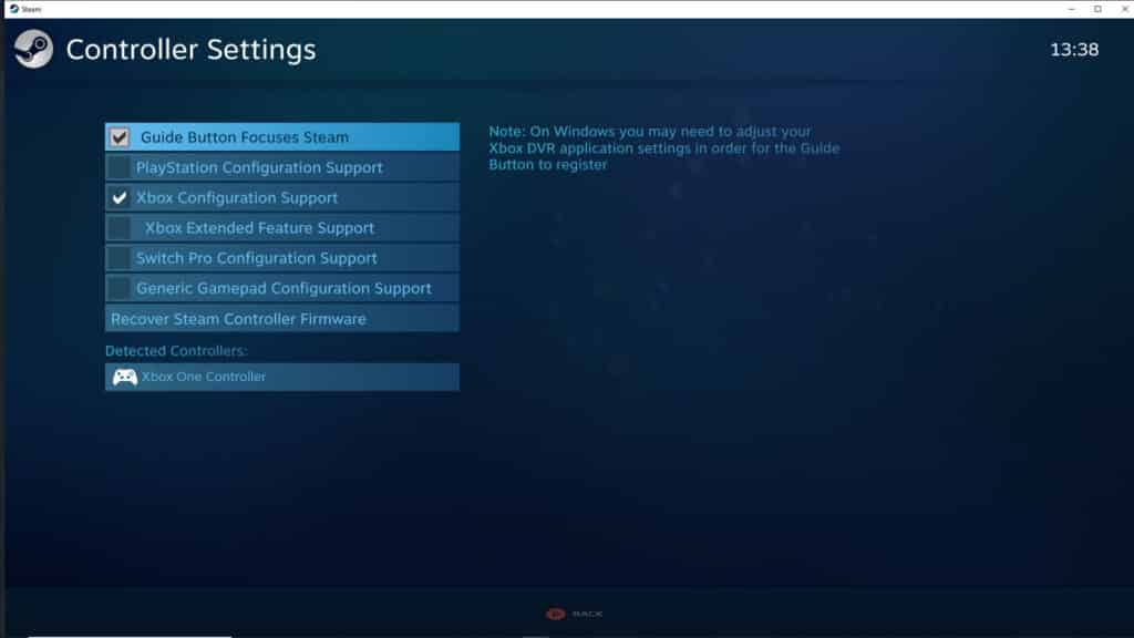 Steam Xbox controller settings