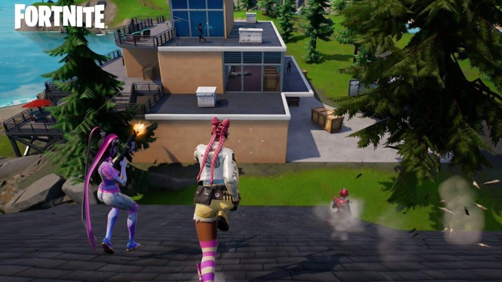 Fortnite players on rooftops