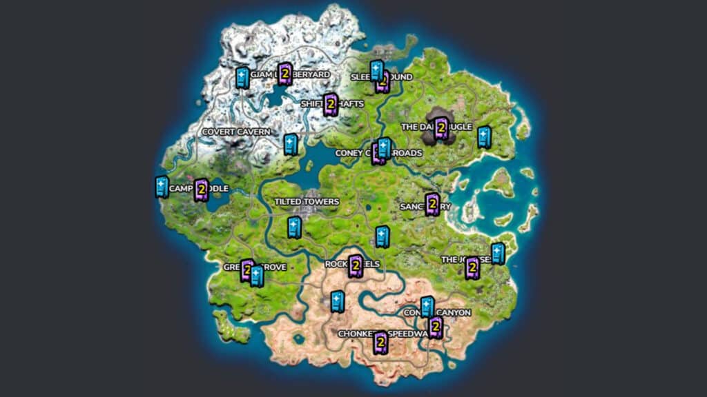 Vending machine locations on Fortnite Season 1 map