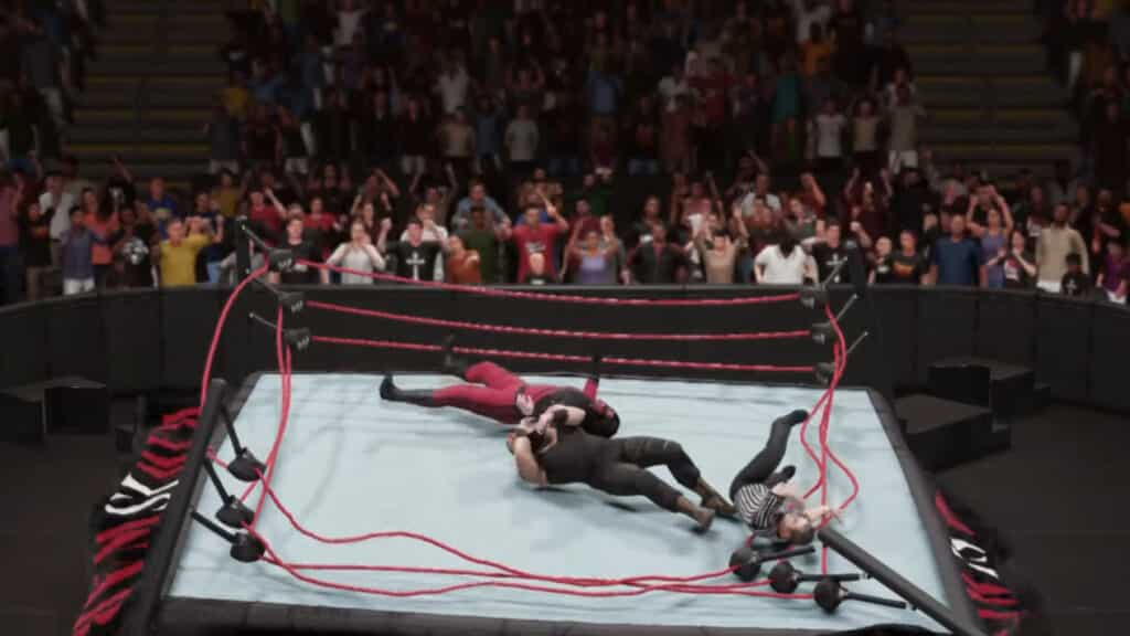 Kane and Braun Strowman breaking the ring in WWE 2k