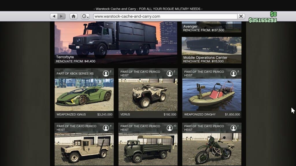 GTA Online Warstock next-gen exclusive vehicles