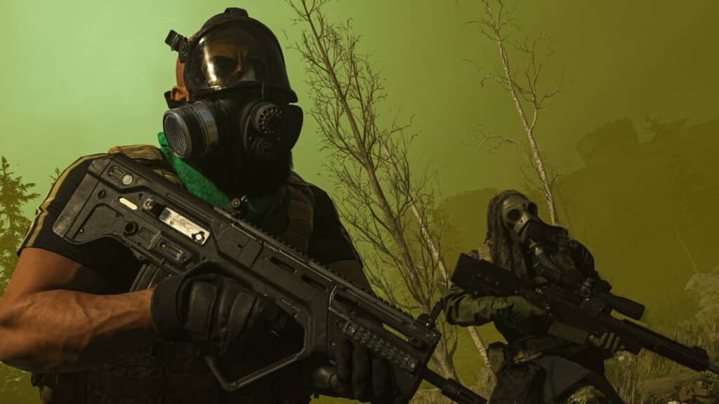 Two Warzone characters wearing Gas Masks