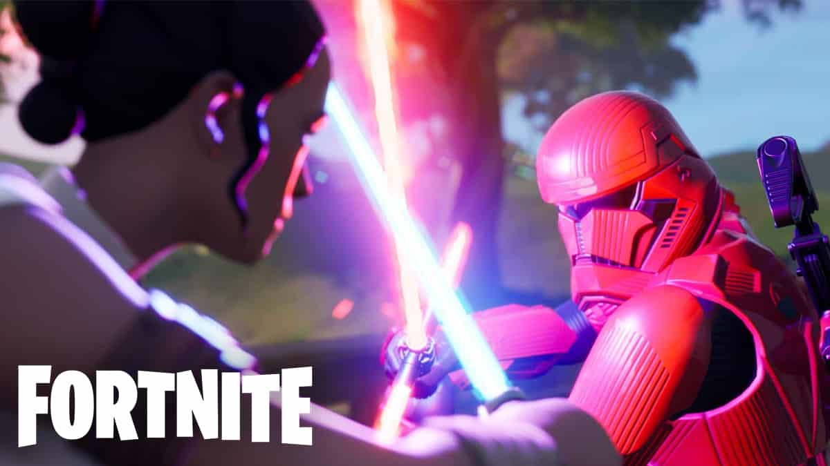 Fortnite players fighting with Lightsabers