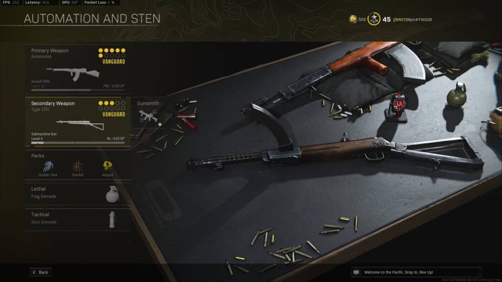 Type 100 SMG in Warzone loadout screen