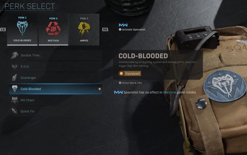 Cold-Blooded, Restock, and Amped Perks in Warzone