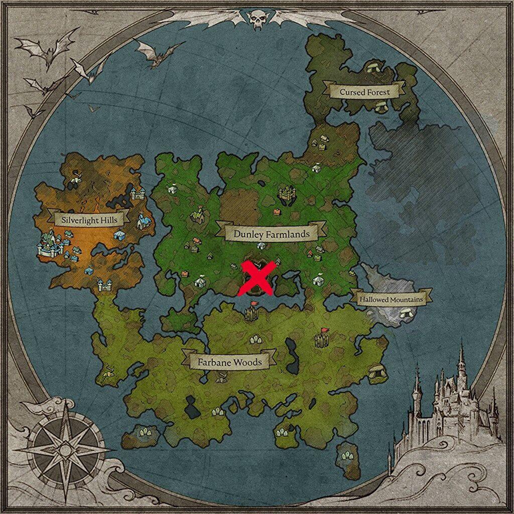 Map showing the Haunted Iron Mine location in V Rising