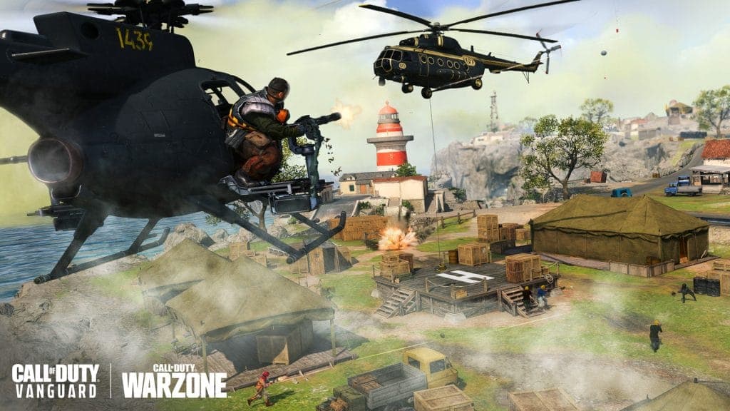 Helicopters fighting in Warzone's Fortune's Keep map