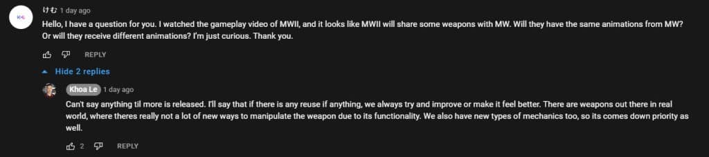 Infinity Ward dev responds to question about Modern Warfare 2 weapon animations