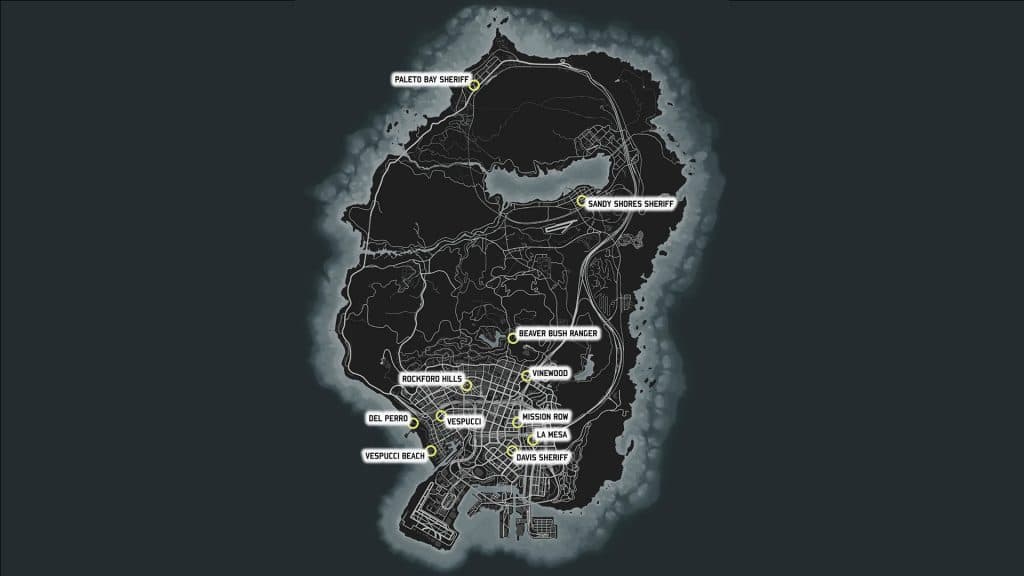 GTA V Map Police Stations Locations Marked.