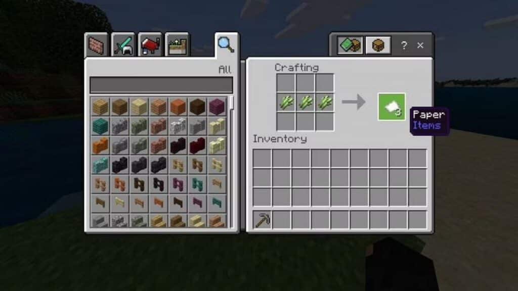 Paper Crafting steps in Minecraft