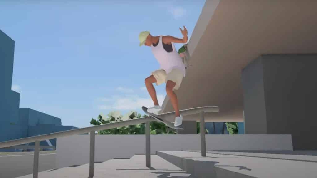 skate character grinding a rail in a playtest