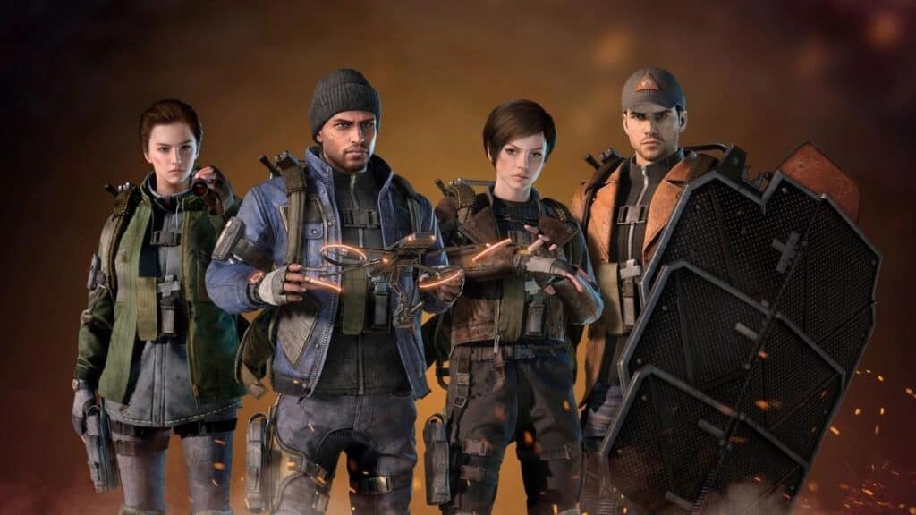 All the division resurgence character standing side by side with their class equipments