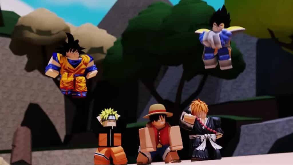 Goku, Naruto, Luffy, and other anime characters in Anime Warriors