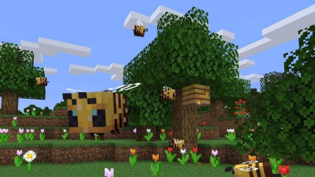 Minecraft plains with bees and flowers