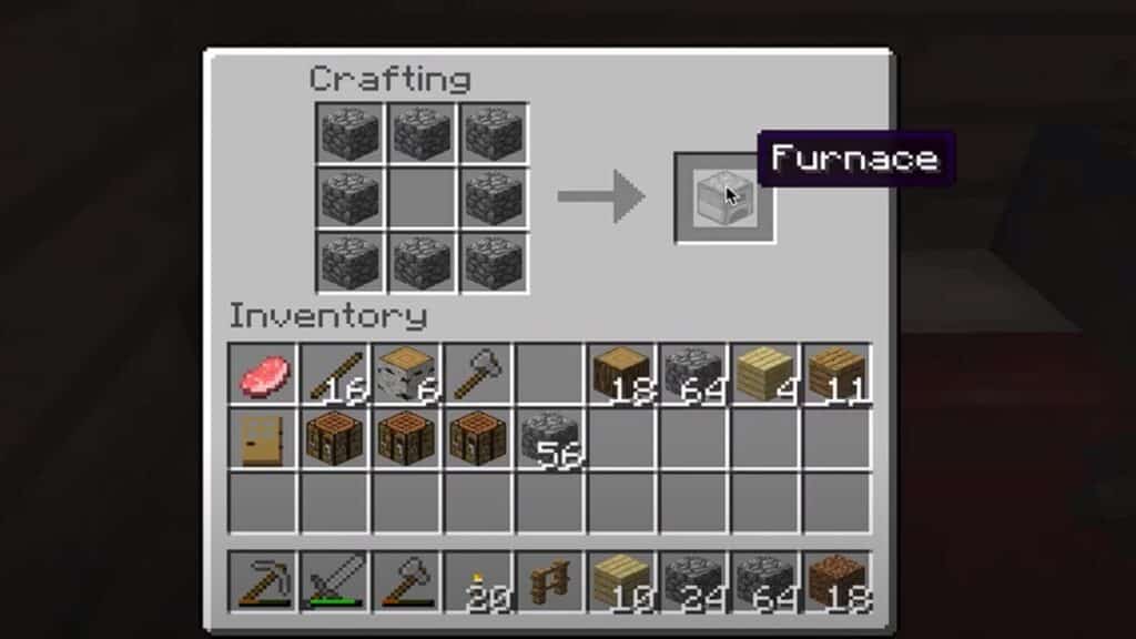 Crafting recipe for a furnace in Minecraft