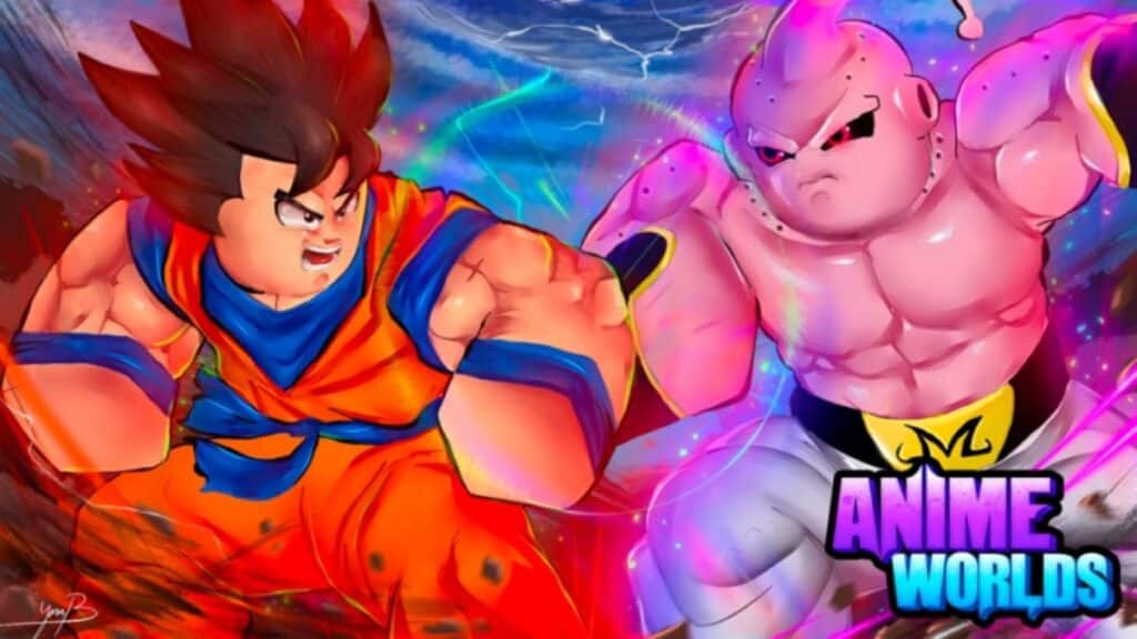 Goku and Majin Buu in Roblox Anime Worlds Simulator
