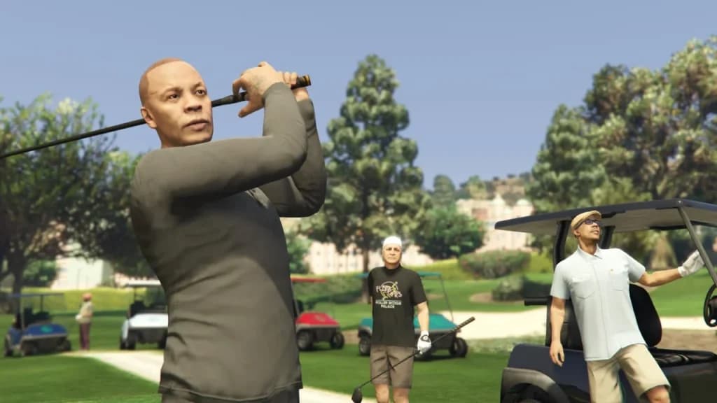 Dr Dre playing golf in GTA 5