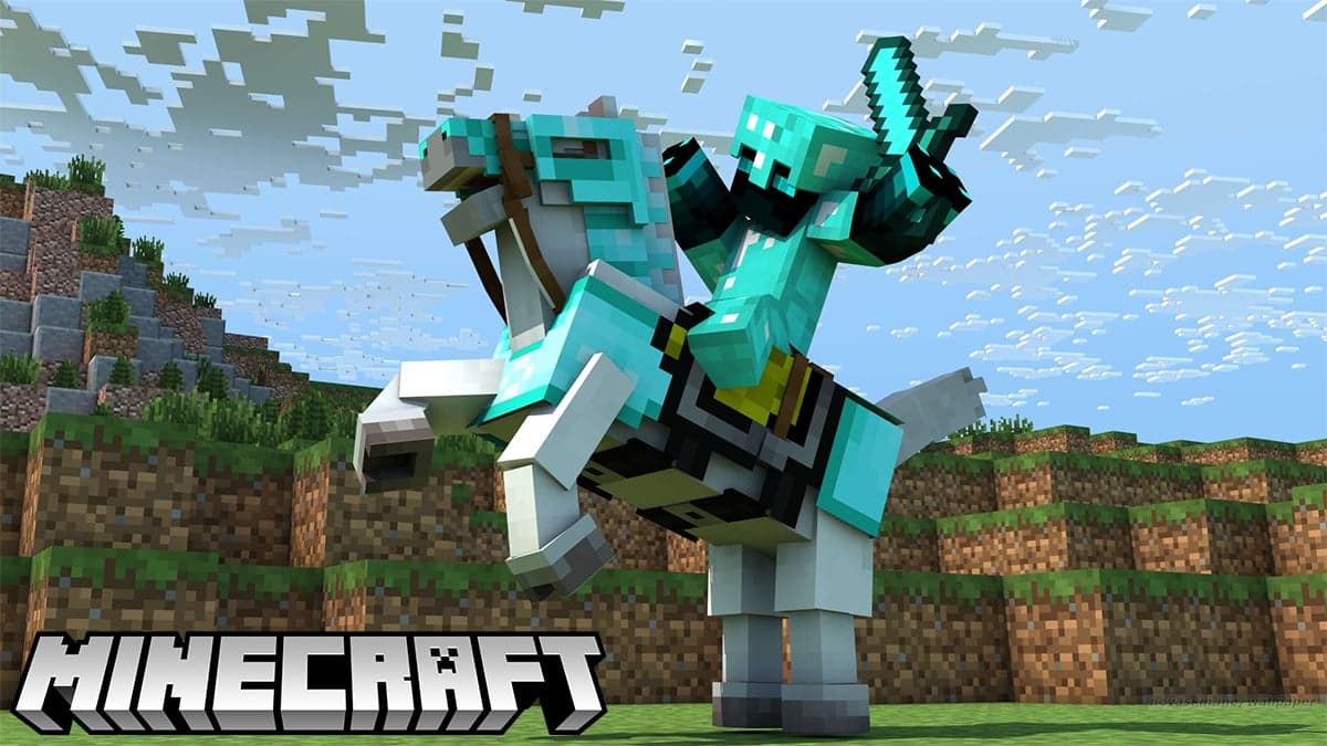Minecraft character riding a horse