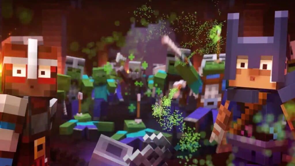 Minecraft Creepers approaching two villagers