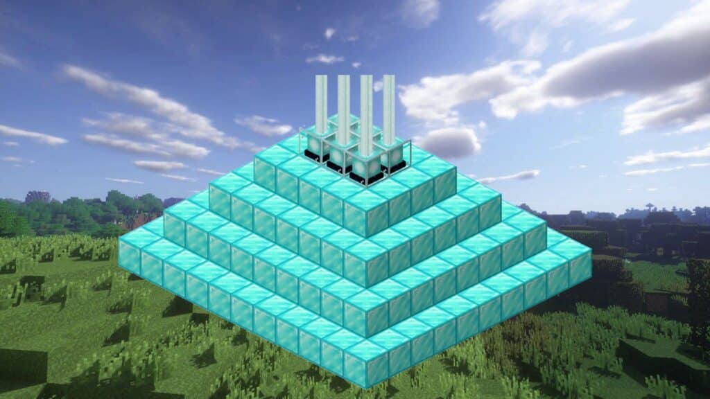 Minecraft pyramid with six beacons