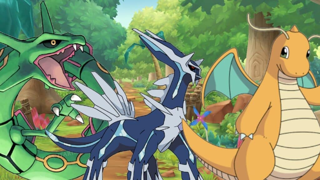 Rayquaza, Dragonite, and Dialga in Pokemon Go