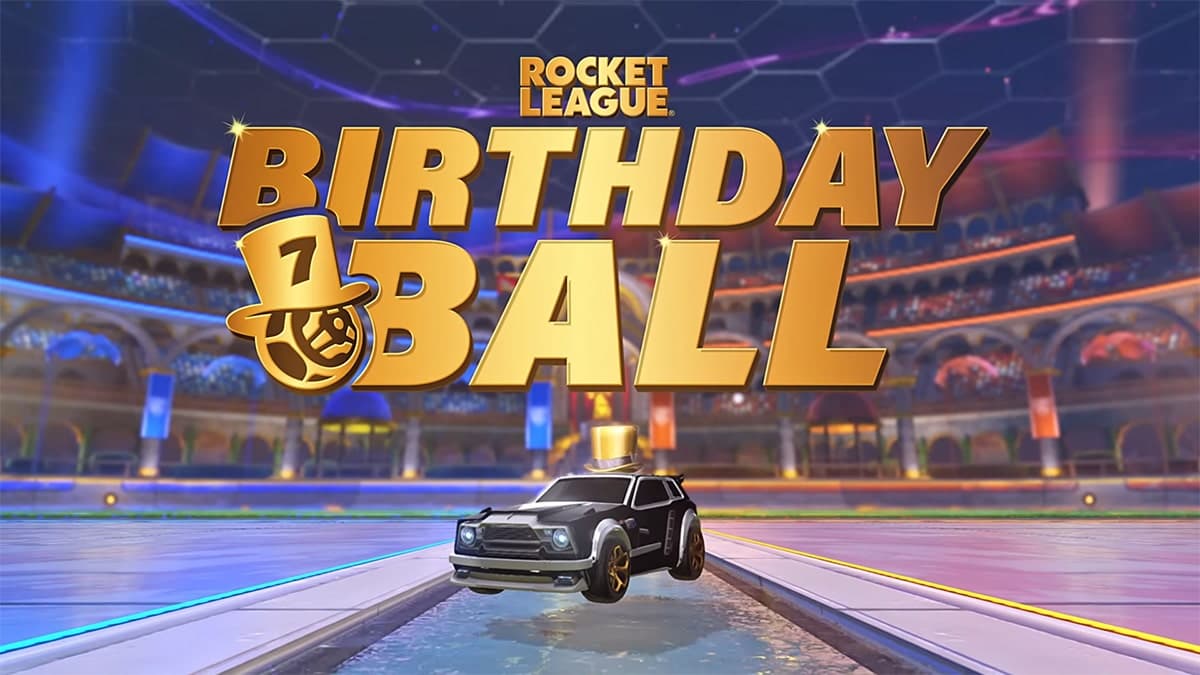 Rocket League Birthday Ball logo and cosmetics