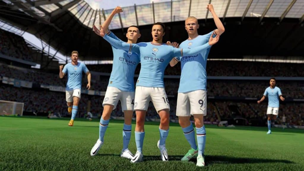 FIFA 23 Manchester City players celebrating
