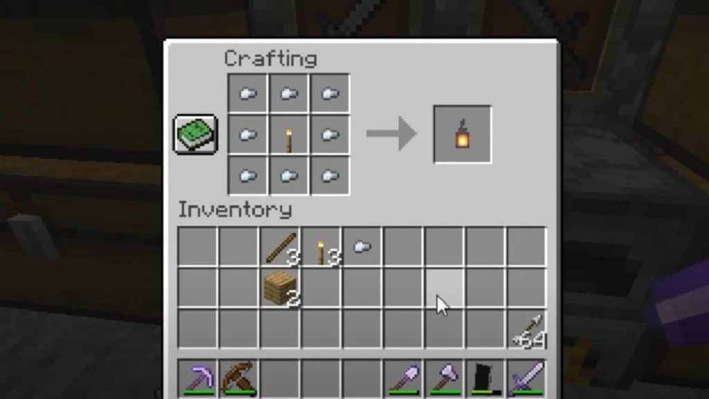 Crafting recipe for lantern in Minecraft