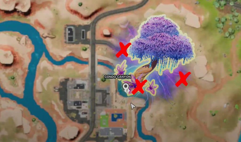 surveillance footage camera locations at Bungalow Blooms in Fortnite