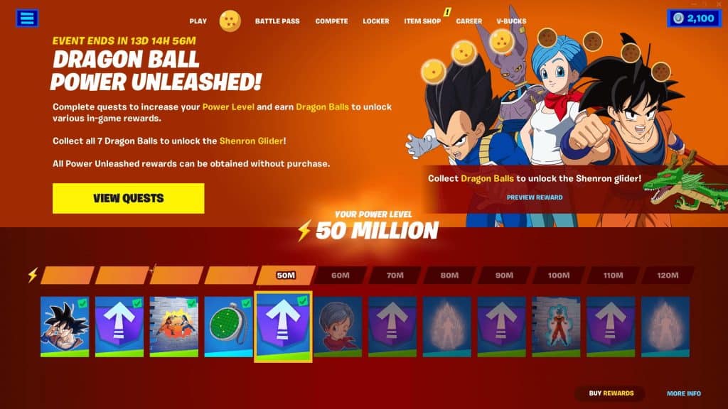 Fortnite Dragon Ball Quests page