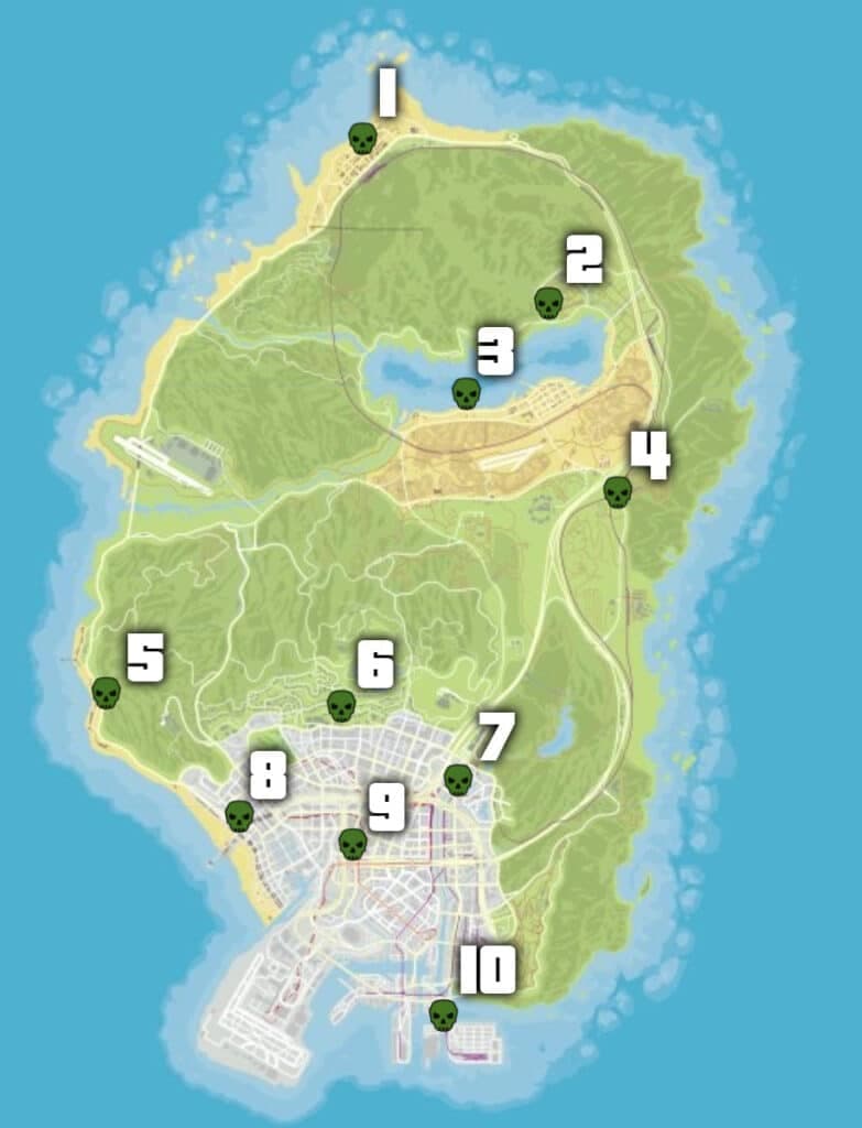 Crime Scene locations in GTA Online map