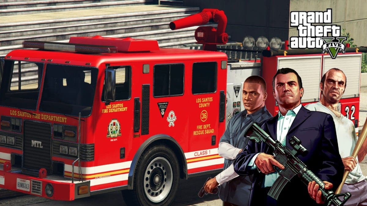 GTA V characters and a fire truck