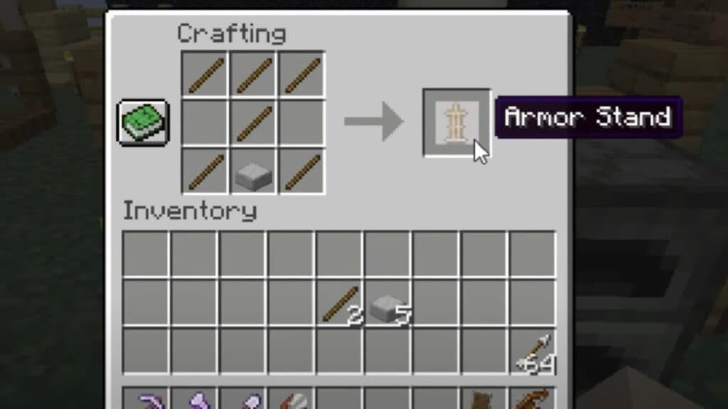 Crafting recipe for armor stand in Minecraft