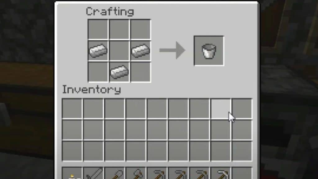 Crafting recipe for a bucket in Minecraft
